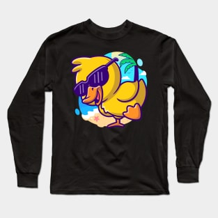 Cool Duck In Summer Cartoon Long Sleeve T-Shirt